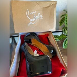 Christian Louboutin Patent Leather Sky High Peep Toe Heels Red Bottom Stiletto